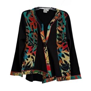 Parsley & Sage Jacket Womens Medium Artsy One Button Swing Blazer Black Multi